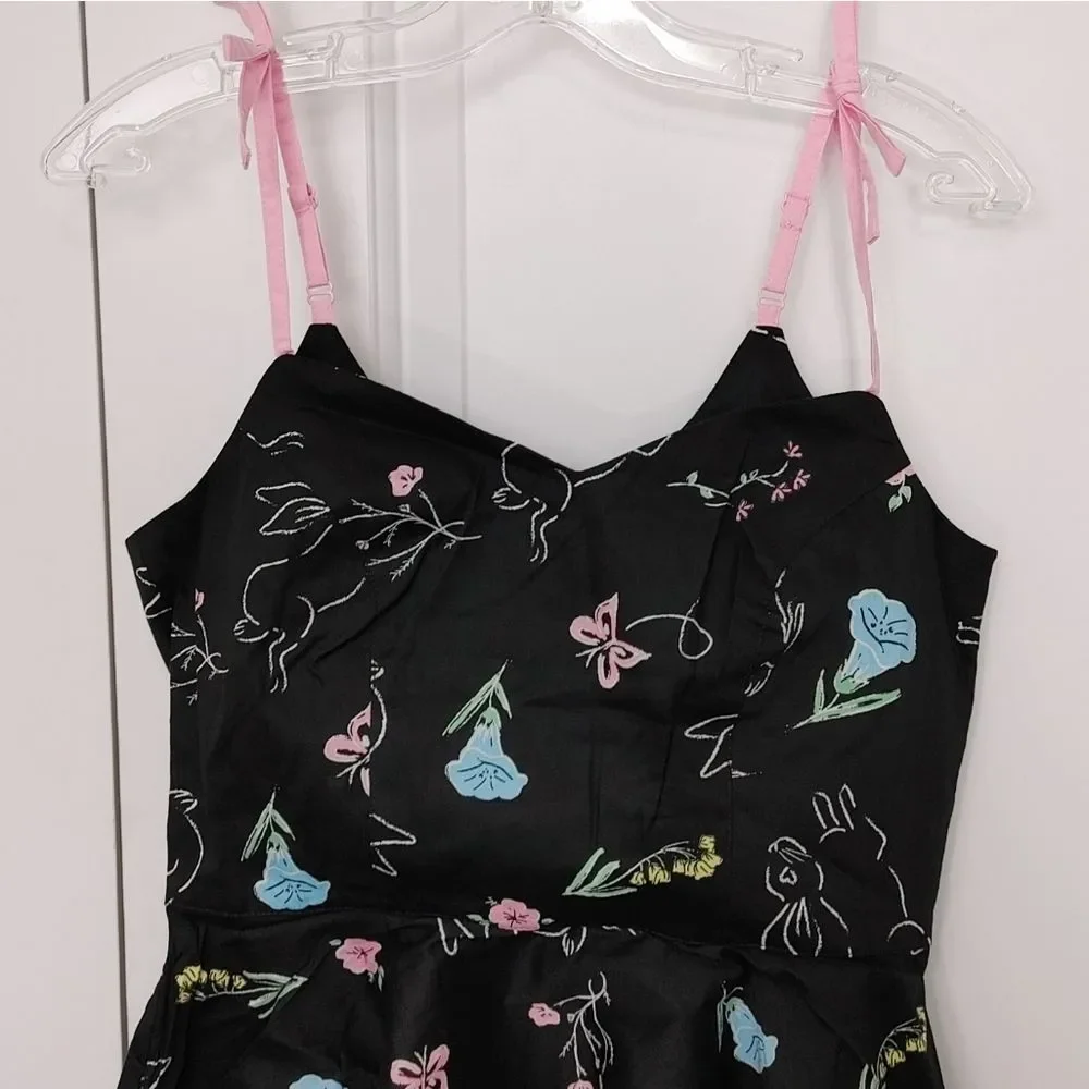 New Hell Bunny NWT cotton Black Floral Bunnies - Picture 6 of 9